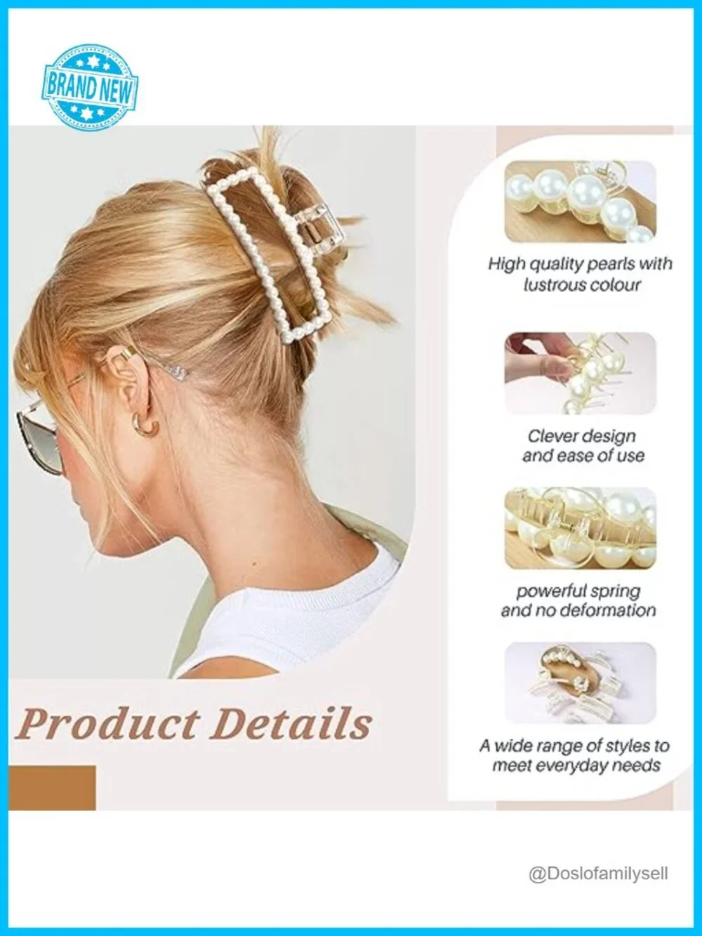 8PCS Pearl Claw Clips for Thick and Thin Hair